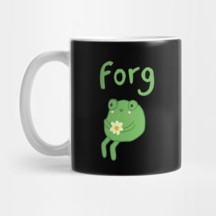 Cute Forg Frog : Sitting, Thinking, Holding a Beautiful Flower in Hand Mug